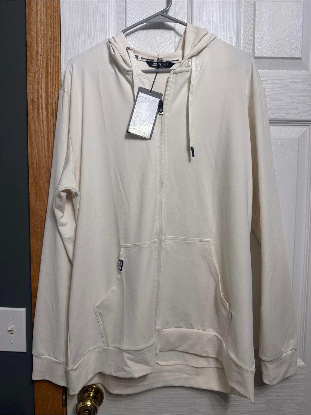 Barbell Men's Cream Zip-Up Polyester Hoodie